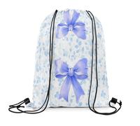 Loussiesd Blue Purple Watercolor Bow Sports Drawstring Sackpack 40cmx33cm Coquette Bows Drawstring Backpack For Cute Bowknot Drawstring Bags Bow Waterproof Cinch Bag
