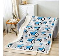 Loussiesd Blue Tractor Plush Blanket Cartoon Car Fleece Throw Blanket for Bed Sofa Farm Equipment Trucks Sherpa Blanket Harvester Tractor Fuzzy Blanket Double 60x79 Inch