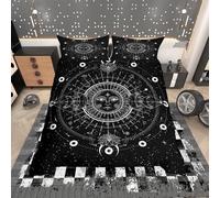 Loussiesd Bohemia Sun and Moon Print Bedding Set White Black Bohemian Exotic Style Duvet Cover Set Women Men Decorative Boho Star Moon Sun Bedclothes Single with 1 Pillowcase