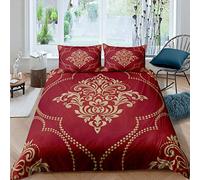 Loussiesd Bohemian Comforter Cover Set Boho Mandala Print Duvet Cover Set for Kids Women Adults Indian Tribal Floral Bedding Set Soft Quilt Cover Bedroom Collection 3Pcs Super King,Red
