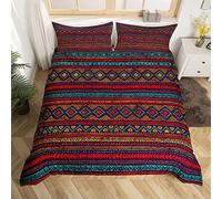 Loussiesd Bohemian Duvet Cover Set Double for Teens Geometric Bedding Set Southwestern Comforter Cover with 2 Pillowcases Striped Ethnic Soft Microfiber Zipper Unique 3 Pcs Lightweight