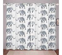 Loussiesd Bohemian Elephant Blackout Curtains Kids Adults Boho Exotic Style Curtains for Bedroom Wild Animal Pattern Window Curtain Ethnic Elephant Print Darkening Thermal Drapes W66*L72,2 Panel Set
