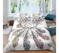 Loussiesd Bohemian Theme Dream Catcher Printed Comforter Cover Boho Style Peacock Feather Duvet Cover for Girls Teens Bedroom Cute Moon Bedspread Quilt Cover Bedding Decor 3 Pcs King