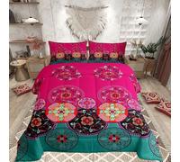 Loussiesd Bohemian Theme Duvet Insert for Kids Boys Ethnic Vintage Floral Printed Bedding Set Microfiber Exotic Tribal Pattern Room Decor Quilt Set 2Pcs Single Size