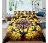 Loussiesd Boho Chic Mandala Duver Cover Set Kids Bohemian Indian Feather Bedding Set Hippie Yellow Blue Quilt Cover 3Pcs Double Size