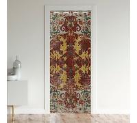 Loussiesd Boho Floral Door Curtain for Doorway Privacy Boho Mandala Vintage Bohemian Medallion Closet Door Cover Curtain for Living Room Washable Retro Brown Yellow Doors with Windows 86x203cm