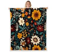 Loussiesd Boho Floral Sherpa Blanket Plush Fuzzy Spring Tropical Leaves Fleece Throw Blanket Boys Girls Farmhouse Flower for Bed Couch Chair Living Room Bedroom Decor Double 60x79Inch