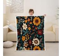 Loussiesd Boho Floral Sherpa Blanket Plush Fuzzy Spring Tropical Leaves Fleece Throw Blanket Boys Girls Farmhouse Flower for Bed Couch Chair Living Room Bedroom Decor 40x50Inch