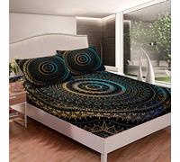 Loussiesd Boho Mandala Bedding Set Bohemian Style Fitted Sheet For Children Adults Chic Hippie Mandala Bed Sheet Set Luxury Exotic Floral Bed Cover Bedroom Decor 3Pcs Double Size
