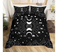 Loussiesd Boho Mandala Bedding Set Sun and Moon Comforter Cover for Kids Adult Galaxy Constellation Duvet Cover Cosmic Astronomy Zodiac Bedspread Cover Black and White Double Size