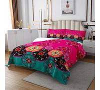Loussiesd Boho Mandala Coverlet Set Bohemian Style Quilted Bedspread for Kids Girls Exotic Floral Rose Red Green Soft Quilted Bedspread King Size