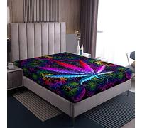 Loussiesd Boho Mandala Fitted Sheet for Girls Boys Teenagers Marijuana Weed Fitted Sheet Cannabis Leaves Bed Sheet King Vibrant bohemian exotic floral decor