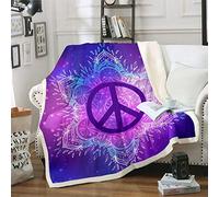 Loussiesd Boho Mandala Fuzzy Blanket Bohemian Style Sherpa Blanket Hippie Peace Art Fleece Blanket for Chair Sofa Couch Peace Sign Artwork Plush Throw Blanket Blue Purple Room Decor Double 60"x79"