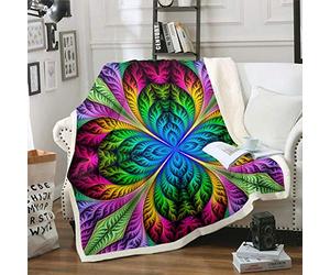 Loussiesd Boho Mandala Plush Blanket Bohemian Style Fleece Sherpa Blanket for Chair Sofa Couch Women Hippie Psychedelic Mandala Decor Throw Blanket Colorful Exotic Floral Single 50"x60"