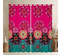 Loussiesd Boho Mandala Window Curtains for Bedroom Living Room Bohemian Style Curtains for Kids Girls Exotic Floral Window Drapes Rose Red Green Soft Window Treatments W46*L54