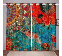 Loussiesd Boho Mandala Window Dreapes Bohemian Style Curtain for Bedroom Children Hippie Mandala Blackout Curtainsative Exotic Floral Window Treatments W66*L90