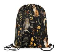 Loussiesd Boho Mushroom Drawstring Bags Cute Owl Squirrel Drawstring Backpack 40x33cm for Botanical Floral Gym String Bag Animlas Waterproof Cinch Bag