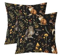Loussiesd Boho Mushroom Pillow Covers Home Decor 40x40cm Cute Owl Squirrel Reversible Throw Pillow Covers for Boys Girls Children Botanical Floral Square Cushion Covers Set of 2 Set Animlas