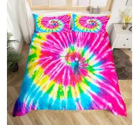 Loussiesd Boho Psychedelic Comforter Cover Colorful Tie Dye Bedding Set Bohemian Gypsy Duvet Cover for Children Girls Psychedelic Swirl Pattern Bedspread Room Decor Bedclothes Junior/Cot Bed Size