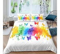 Loussiesd Boho Psychedelic Comforter Cover Set Colorful Tie Dye Bedding Set Rainbow Butterflies Print Duvet Cover for Kids Girls Bohemian Gypsy Quilt Cover Bedroom Collection 3Pcs Super King Size