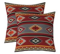 Loussiesd Boho Reversible Throw Pillow Covers 16x16 Inch Southwest Native American Design Pillow Covers Southwestern Geometric Square Cushion Covers Set of 2 Modern Art Throw Pillowcases Brown Chili