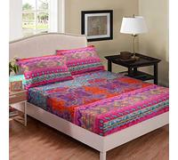 Loussiesd Boho Sheet Set King Bohemian Bed Sheets Set 3 Piece Super Soft Microfiber Colorful Tribal Striped Sheets Deep Pocket Boho Fitted Sheet + Retro Decor 2 Pillow shams Adult Kids Luxury