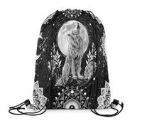 Loussiesd Boho Wolf Sports Drawstring Sackpack Sun Moon Animals Drawstring Backpack 40x33cm For Wildlife Decor Drawstring Bags Galaxy Waterproof Cinch Bag