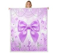 Loussiesd Bow Ballet Sherpa Throw Blanket for Couch Ballerina Super Soft Cozy Fleece Purple Glitter Print Blanket for Winter, Plush Throw Double 60x79Inch All Season