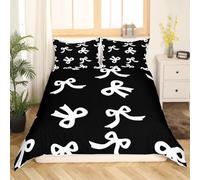 Loussiesd Bowknot Bedding Set Single Bow Tie Butterfly Knot Princes Comforter Cover Set Bow Tie Butterfly Knot Princes Duvet Cover Watercolor Bow Black No Comforter