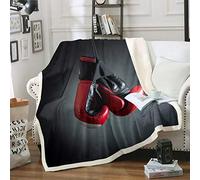 Loussiesd Boxing Throw Blanket Sports Theme Fleece for Chair Sofa Couch Men Boxing Gloves Pattern Plush Blanket Stain Resistant Pugilism Games Double 60"x79"