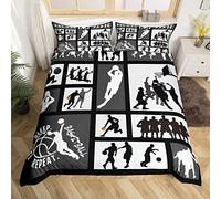 Loussiesd Boys Basketball Bedding Set Double Basketball Competition Games Kids Duvet Cover Set Teenagers Men Sports Theme Bedding Set Geometric Black Decor Bedroom Collection 3pcs