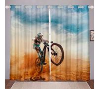 Loussiesd Boys Bicycle Rider Curtains Mountain Bike Pattern Window Curtains for Bedroom Living Room Girls Extreme Sport Theme Window Drapes Cool Style Window Treatments,W46*L72