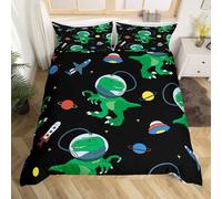 Loussiesd Boys Cartoon Dinosaur Duvet Cover Cute Dino Comforter Cover Funny Dinosaur Astronaut Bedding Set For Kids Adults Space Rocket Print Outer Space Theme Room Decor Junior/Cot Bed Size Zipper