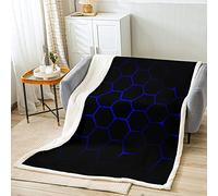 Loussiesd Boys Cartoon Honeycomb Sherpa Blanket Geometry Hexagon Fleece Throw Blanket for Kids Teens Girls Colorful Grid Art Neon Blue Black Fuzzy Blanket for Sofa Bed,Baby 30x40 Inch