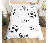 Loussiesd Boys Football Duvet Cover Sports Theme Comforter Cover Kids Soccer Ball Pattern Bedding Set For Children Men Black White Ultra Soft Room Decor Junior/Cot Bed Size Bedclothes Zipper