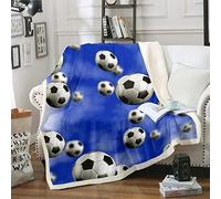 Loussiesd Boys Football Sherpa Throw Blanket Sports Fleece Blanket Black White Soccer Ball Pattern Warm Plush Blanket for Sofa Couch Microfiber Blue Competitive Games Fuzzy Blanket Double 60"x79"