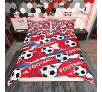 Loussiesd Boys Football Sports Duvet Cover Set Single Size For Kids Teens Soccer Ball Game Bedding Set Gift for Football Lover Comforter Cover with 1 Pillowcase Red