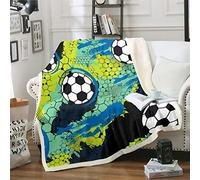 Loussiesd Boys Football Sports Theme Sherpa Throw Blanket for Sofa Bed Soccer Ball Design Plush Blanket Colorful Single 50"x60"