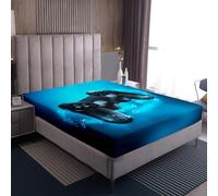 Loussiesd Boys Game Fitted Sheet 100% Microfiber Breathable Video Game Gamepad Gaming Only Bedsheet No Pillowcases Fitted Sheets Luxury Blue Double(135x200+30cm)