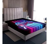 Loussiesd Boys Game Fitted Sheet 100% Microfiber Breathable Video Game Gamepad Only Bedsheet No Pillowcases Fitted Sheets Luxury Double(135x200+30cm)