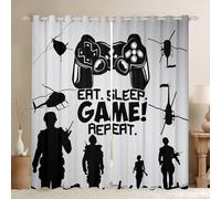 Loussiesd Boys Gamer Curtains, 2 Window Curtains, Black White, Twin Size, Polyester, Machine Wash, 2 Pieces, Window Treatments
