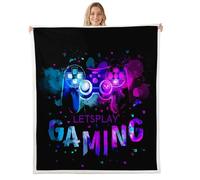 Loussiesd Boys Gamer Sherpa Blanket Graffiti Gaming Fleece Throw Blanket for Kids Boys Game Controller Plush Blanket Video Gamepad Fuzzy Blanket for Sofa Bed Blue Purple,40x50 Inch