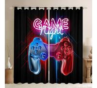 Loussiesd Boys Games Curtains Gamer Window Drapes for Teens Kids Men Black Modern Video Game Controller Window Treatments Cool Blue Red Action Buttons Window Curtain Room Decor W66*L72