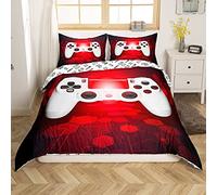 Loussiesd Boys Gaming Comforter Cover for Boys Teens Red White Gamepad Gamer Bedding Set Girls Kids Video Games Action Buttons Decor Duvet Cover Modern Novelty Electronic Game Bedspread Double