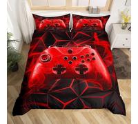 Loussiesd Boys Gaming Comforter Cover King Games Bedding Set Kids Teens Video Game Controller Duvet Cover Gamer Console Action Buttons Bedspread Soft Bright Children Bedroom Decor Zipper Red