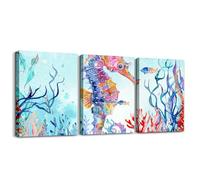 Loussiesd Boys Girls Seahorse Canvas Wall Art for Living Room Bedroom Ocean Kids Picture Wall Decor Sea Wall Painting for Ocean Coastal Bathroom Wall Art 40X30cm 3Pcs