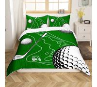 Loussiesd Boys Golf Bedding Set King Size Golf Club Ball Game Green Duvet Cover for Kids Girls Sports Theme Comforter Cover Room Decor