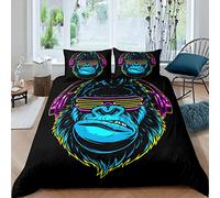 Loussiesd Boys Gorilla Bedding Set for Kids Teens Hip Hop Style Bed Cover Decorative Youth Rock Music Themed Duvet Cover Blue Pink Wild Animal Bedspread Cover King Size 3Pcs Bedclothes