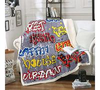 Loussiesd Boys Graffiti Pattern Throw Blanket Hippie Graffiti Style Sherpa Blanket for Couch Chair Sofa Youth Hip Hop Fleece Blanket Street Culture Theme Warm Plush Blanket Bedroom Decor Baby 30"x40"