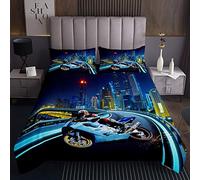 Loussiesd Boys Motocross Rider Coverlet Set Extreme Sports Theme Quilted Bedspread Coverlet Motorcycle Quilted Coverlet for Kids Teens Dirt Bike Motorbike Cool Blue Quilted Room Decor Single